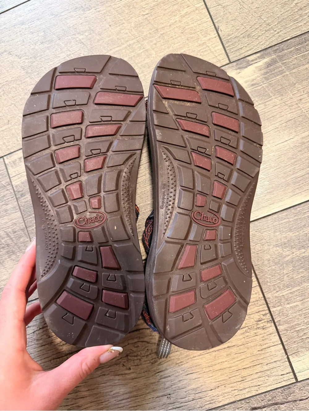 Chaco Brown Sandals with Multicolor Geometric Straps